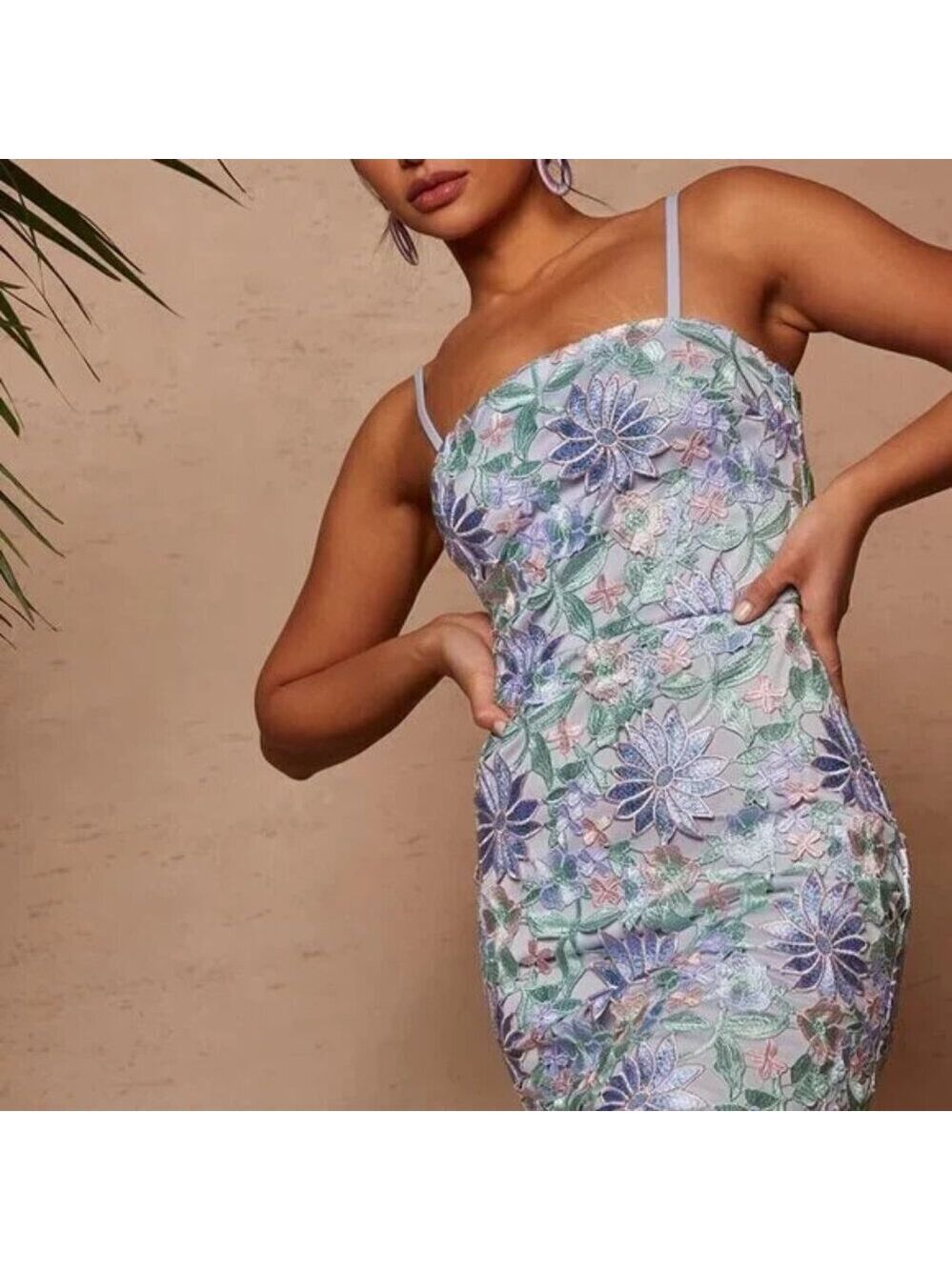 Chi Chi London Crochet Cami Bodycon Midi Dress in Blue - Picture 4 of 5